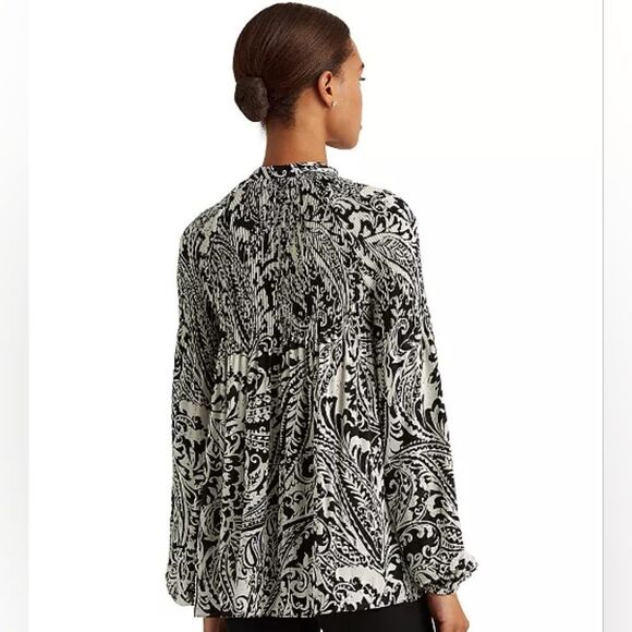 Lauren Ralph Lauren Black Label Paisley Micro Pleated Georgette Blouse Top - Picture 15 of 15